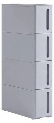 Produktbild von Nischenregal mit Rollen - Rollwagen mit 4 Schubladen - Schmales 17,3 cm Regal - Bad- und Küchenregal - PP-Kunststoff 45,2 x 17,3 x 84 cm - Grau