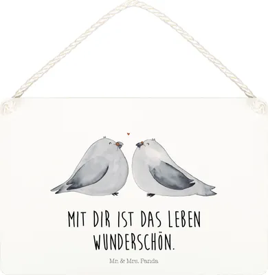 Produktbild von Mr. & Mrs. Panda holzbild Turteltauben Liebe DIN A5 - Transparent - Geschenk, Schild, Freundin, wandtafel, Hochzeitstag, Wandbild Holz, Türschild, kleine aufmerksamkeit