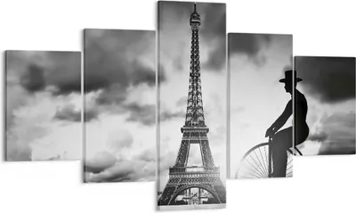 Produktbild von Bild auf Leinwand - Leinwandbild - 5 Teile - Paris Gentleman Fahrrad - 125x70cm - Wand Bild - Wanddeko - Wandbilder - Leinwanddruck - Bilder - Wanddekoration - Leinwand bilder - EA125x70-4204