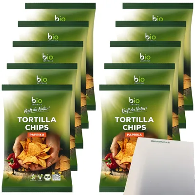 Produktbild von biozentrale Tortilla Chips Paprika VPE (10x125g Packung) + usy Block