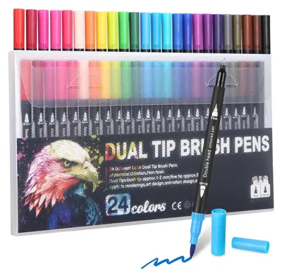 Produktbild von 24-farbige, doppelseitige Aquarellstifte, doppelseitige Kunstmarker, Zeichenstifte, Konturenstifte， auswaschbar.