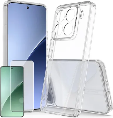 Produktbild von Für Xiaomi 15 Pro Silikon TPU Case Transparent + Curved H9 Glas Folie Handy Hülle Schutz