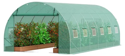 Productafbeelding van VEVOR loopkassenkas, 6,8 x 2,8 x 2,0 m, foliekas-tunnel, plantenkweekkas met een frame van verzinkt staal, een groene PE-afdekking, een opgerolde ritsdeur en 12 ramen