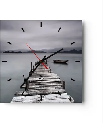 Produktbild von Wanduhr - Quadrat - Glasuhr - Brücke See - 30x30cm - Schleichendes Uhrwerk - Lautlos - zum Aufhängen bereit - Dekoration Modern - Wanddekoration aus Glas - C3AC30x30-3547