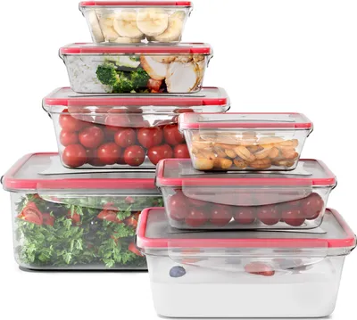 Produktbild von classbach 7-teiliges Frischhaltedosen Set für Meal Prep, auslaufsicher, Mikrowellen-, Spülmaschinen- & Gefrierfachgeeignet, mit 4-fach Klickverschluss & Silikondichtung, Modell C-FHD 4008 K, inkl. Maße: 1x 2600ml (25x9.5x18.5cm), 2x 1000ml (19.5x7.6x13cm), 2x 400ml (16.5x4.8x11.5cm), 2x 240ml (13x4.7x9.2cm)