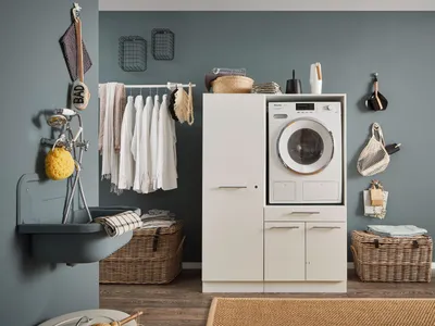 Produktbild von Waschmaschinenumbauschrank >LAUNDREEZY< in weiß - 117,5x162x67,5 (BxHxT)