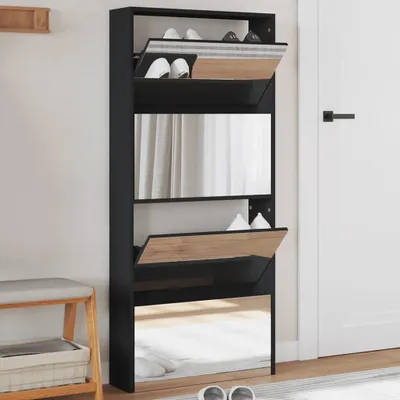 Obrázok produktu pre vidaXL Botník so zrkadlom 4 priehradky čierny 63x17x134 cm