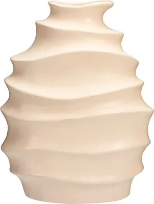 Produktbild von Dekorationsvase EH aus Keramik mit geschwungenem Wellenmuster in Crème, 23 cm Höhe