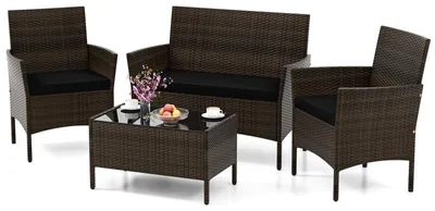 Produktbild von KOMFOTTEU Gartenmöbel Set, Polyrattan Balkonmöbel mit Tisch, 2-Sitzer Sofa & 2 Stühlen, 4-teiliges Outdoor Terrassenmöbel mit Sitzkissen, Balkon Sitzgruppe für Terrasse & Garten
