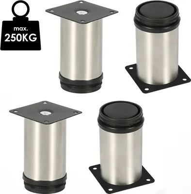 Produktbild von Jopassy 4x Möbelfuß Möbelfüsse Edelstahl Fuss Durchmesser 40 mm Höhe 80mm Schwarz Höhenverstellbar