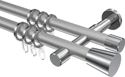 Produktbild von Interdeco Gardinenstange / Vorhangstange Silbergrau / Chrom, Typ Prestige Sitra (Konus), 20 mm Ø 2-läufig, 140 cm