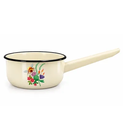 Produktbild von Kuketo | Emaille Milchtöpfe 1,5 l – Stieltopf Retro Rosen Design – Induktion Gas Elektro – Robust Hygienisch Pflegeleicht
