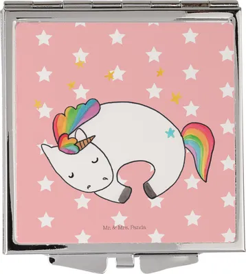 Produktbild von Mr. & Mrs. Panda Kosmetikspiegel Einhorn Nacht - Rot Pastell - Geschenk, Klappbarer Spiegel, Handspiegel, Freundin, Unicorn, Taschenspiegel, Einhörner, Schminkspiegel