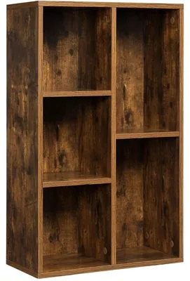 Obrázok produktu pre Knižnica – Úložná skrinka s 5 priehradkami – Drevo – Hnedá – 50 x 24 x 80 cm