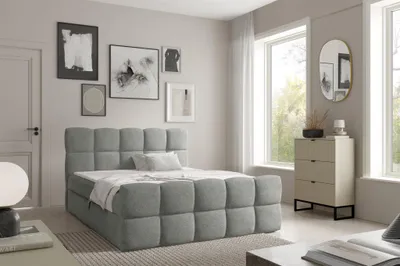Produktbild von Boxspringbett Schlafzimmerbett SATINE PREMIUM 200x220cm Stoff Coral Grau
