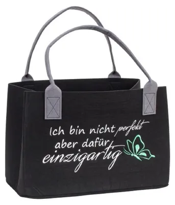 Produktbild von Mel-O-Design 2716 Filz Tasche Shopper mit Spruch "Ich bin nicht perfekt, aber dafür einzigartig" schwarz