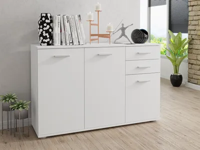 Produktbild von MIRJAN24 Kommode Mike I 3T2S, Sideboard mit zwei Schubladen, Moderne Highboard (Farbe: Weiß)