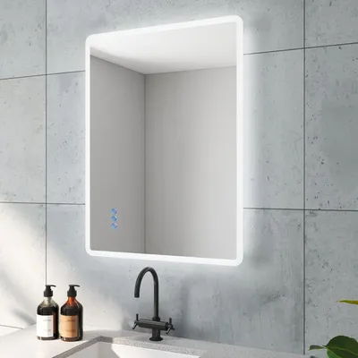 Produktbild von Badspiegel Beleuchtet LED Badezimmerspiegel 80x60cm BORAS Typ C | Touch Sensor Dimmbar Antibeschlag Kaltweiß 6400K Warmweiß 3000K