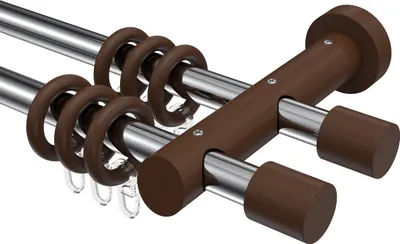 Produktbild von Interdeco Gardinenstange / Vorhangstange Chrom / Nussbaum lackiert, Typ Talena Feta (Kappe), 20 mm Ø 2-läufig, 160 cm