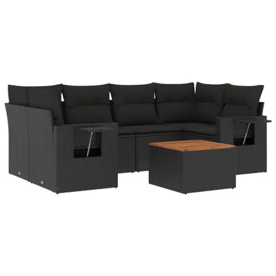 Produktbild von vidaXL 7-tlg. Garten-Sofagarnitur mit Kissen Schwarz Poly Rattan