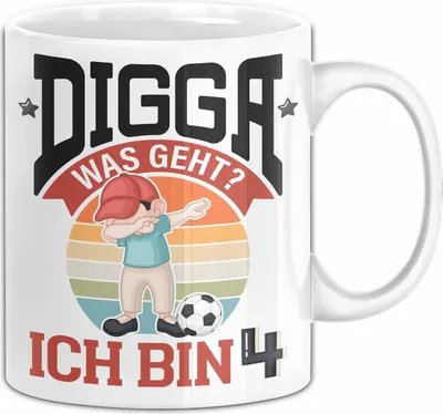 Produktbild von 4. Geburtstag Geschenk Tasse Becher Jungs Sohn Geburtstagsgeschenk Digga Was geht Ich Bin 4 (Weiß)