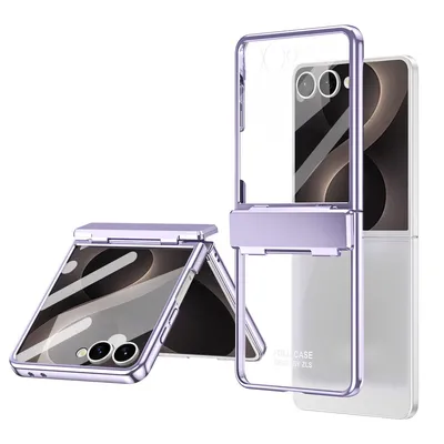 Image de Étui pour Samsung Galaxy Z Flip 8, ultra-fin, revêtement transparent, avec protection de la charnière, couleur violet