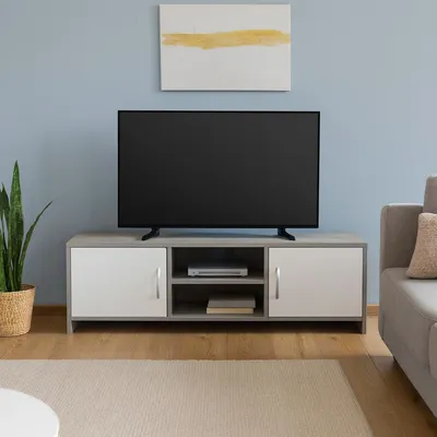 Produktbild von TV-Schrank Thekla Beton/Weiß 120x37,5x30 cm (B x H x T) mit 4 Regalfächern
