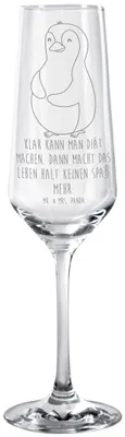 Produktbild von Mr. & Mrs. Panda Glas Pinguin Diät - Transparent - Geschenk, Champagnerglas, Trinkglas, Sektflöte, Abnehmen, Sektglas, mit Gravur