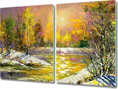 Produktbild von Coloray Küchenbrett Kochplattenabdeckung Hackbrett Schneidebrett Herdabdeckplatte 2x40x52 cm - Wald Winter Wasser