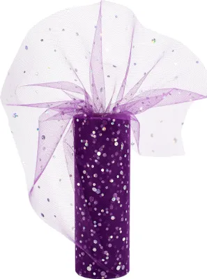 Produktbild von Tüll 15cm mit Glitzer Punkten, 9 Meter, Farbauswahl:lila / purpur 465