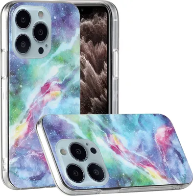Produktbild von CLM-Tech Hülle kompatibel mit Apple iPhone 13 Pro - TPU Silikon-Hülle Case Schutzhülle Handyhülle - Marmor sternenklarer Himmel blau bunt
