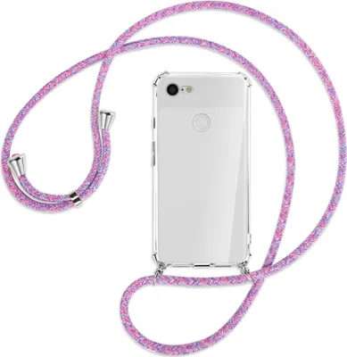 Produktbild von Handykette Backcover-Schutzhülle mit Band (Metall silberfarben) für Google Pixel 3 XL - lila/rosa/blau