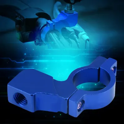 Image de Support de rétroviseur de moto de 10 mm, fixation pour guidon, adaptateur et pince de fixation, bleu