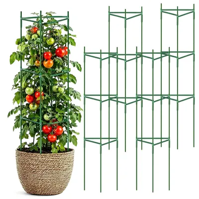 Image de Elzusha - Support réglable pour tomates - Grillage métallique pour plantes grimpantes - Lot de 4 pièces, 125 cm