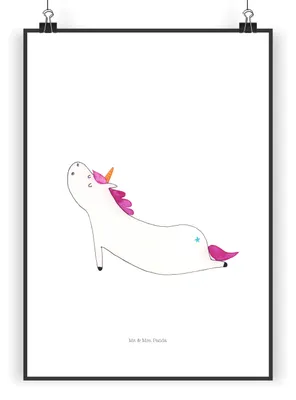 Produktbild von Mr. & Mrs. Panda Bild Einhorn Yoga DIN A3 - Weiß - Geschenk, Namaste, Plakat, Witzig, kunstdruck poster, Sport, wanddeko, Unicorn, Wandschmuck, Einhörner