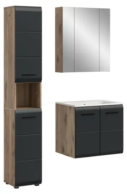 Produktbild von Bad Set Ice 4 | 3-teilig | Nox Oak / schwarz matt ohne