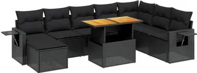 Produktbild von vidaXL 9-tlg. Garten-Sofagarnitur mit Kissen Schwarz Poly Rattan