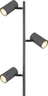 A floor lamp with three adjustable spotlights.