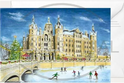 Image de Carte de Noël pliante avec enveloppe – Motif : le château de Schwerin