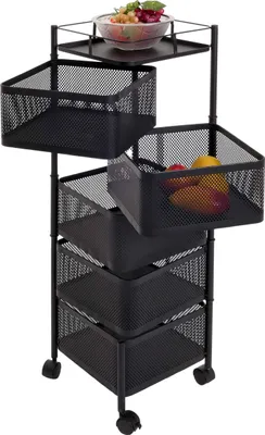 Immagine prodotto di Scaffale rotante HWC-N52, carrello rotante scaffale multifunzionale cucina, cestini rotanti girevoli ferro 94x30x30cm ~ nero