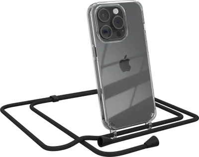 Produktbild von EAZY CASE Handykette kompatibel mit Apple iPhone 15 Pro, Handyhülle mit Umhängeband, Handykordel, Schutzhülle Clear, Band in Schwarz