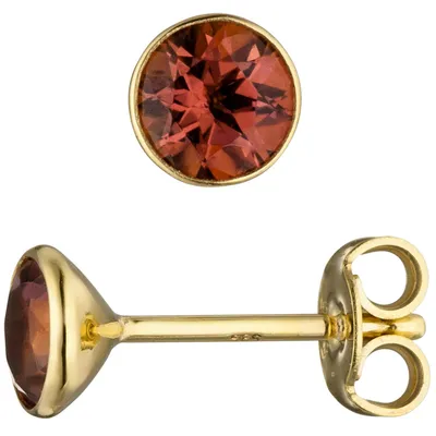 Produktbild von JOBO Ohrstecker rund 585 Gold Gelbgold 2 Turmaline rosa Ohrringe Turmalinohrringe