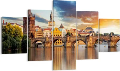 Produktbild von Bild auf Leinwand - Leinwandbild - Prag brücke geschichte fluss - 125x70cm - Wand Bild - Wanddeko - Leinwanddruck - Bilder - Kunstdruck - Wanddekoration - Leinwand bilder - Wandkunst - EA125x70-2819