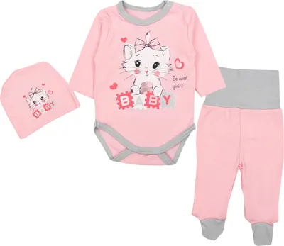 Produktbild von TupTam Baby Mädchen Jungen Bekleidungsset Langarmbody Hose Mütze mit Aufdruck Spruch 3 teilig, Farbe: Katze Aprikose / Grau, Größe: 56