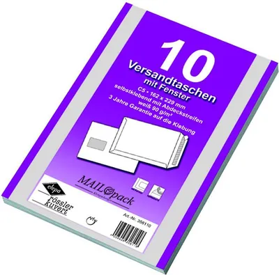 Produktbild von 30 (3x 10) Versandtaschen C5 weiß Haftklebend mit Fenster