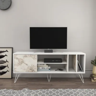 Image de Meuble TV Decorotika Mistiko pour téléviseurs jusqu'à 60 pouces | Blanc et effet marbre