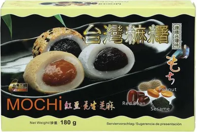 Produktbild von [ 180g ] Mix Mochi 6 Reiskuchen je 2x Rote Bohnen-, Sesam-, Erdnuss-Geschmack Mo Chi