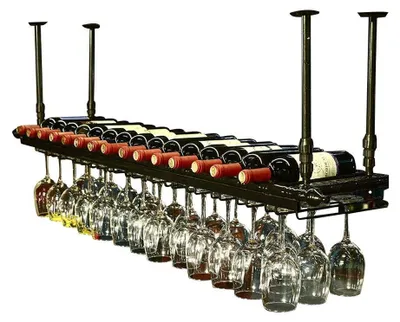 Immagine prodotto di Scaffale sospeso per vino, con spazio per 11 bottiglie e 30 bicchieri
