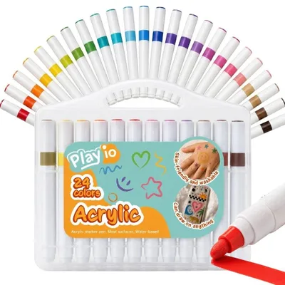 Zdjęcie produktu dla Pisaki markery akrylowe flamastry mazaki 24 sztuki wodoodporne dla dzieci