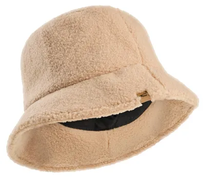 Productafbeelding van camel active dameshoed van teddy stof, model bucket hat, kleur karamel, dameskleding